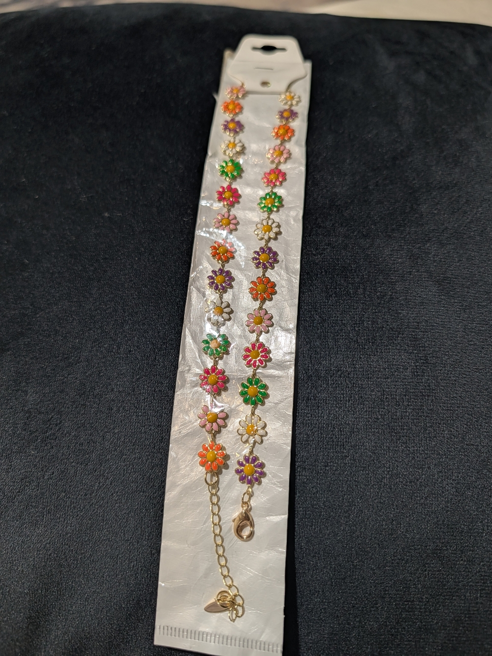 Gold-Tone Multi-Color Flower Chain Necklace - Women Jewelry